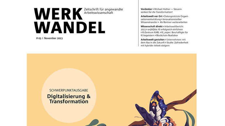 Titelseite der Zeitschrift Werkwandel mit verschiedenen Artikelüberschriften und einer aufsteigenden Rakete in der Mitte 