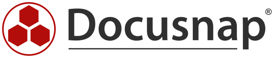 Logo von "Docusnap" zeigt links drei rote Sechsecke in einem Kreis und rechts den dunkelgrauen Schriftzug