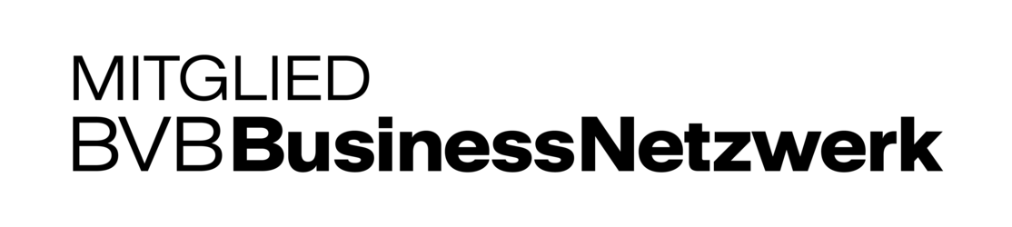 Logo "Mitglied BVB Business Netzwerk", wobei "Business Netzwerk Fett gedruckt ist 