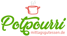Das Logo zeigt einen stilisierten roten Kochtops über dem hellgrünen Schriftzug "Potpourri" und der roten Webadresse "mittagscultessen.de" 