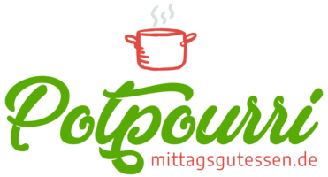 Das Logo zeigt einen stilisierten roten Kochtops über dem hellgrünen Schriftzug "Potpourri" und der roten Webadresse "mittagscultessen.de" 
